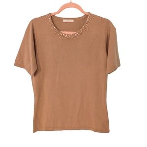 Vintage Short Sleeved Beaded Neckline Sweater